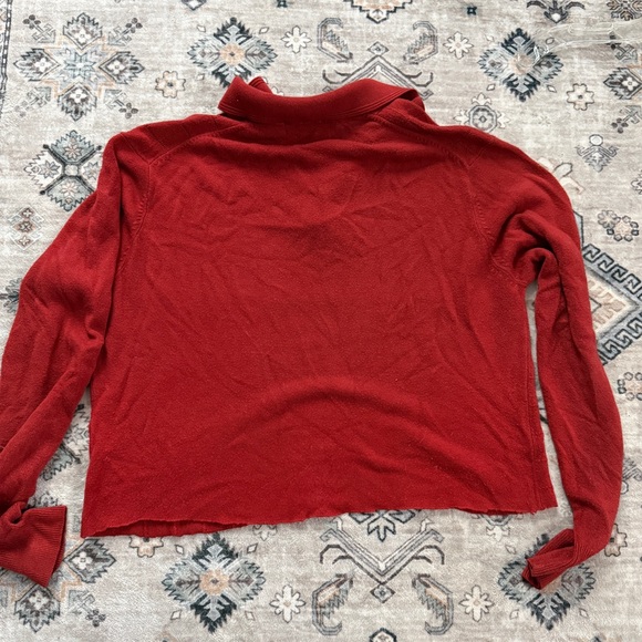 Geoffrey Beene Red Cropped Polo Sweater - Long Sleeve - Textured Knit - Size M - Picture 4 of 6